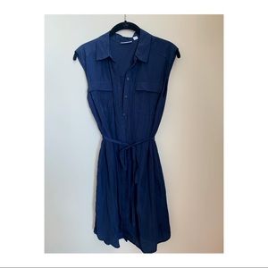 New York & Company Navy Sleeveless Shirt Dress